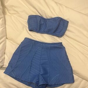 Blue Strapless Top and Shorts Set